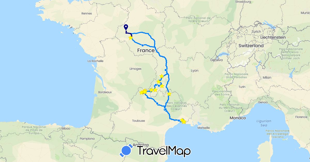 TravelMap itinerary: driving, hiking, camping car in France (Europe)