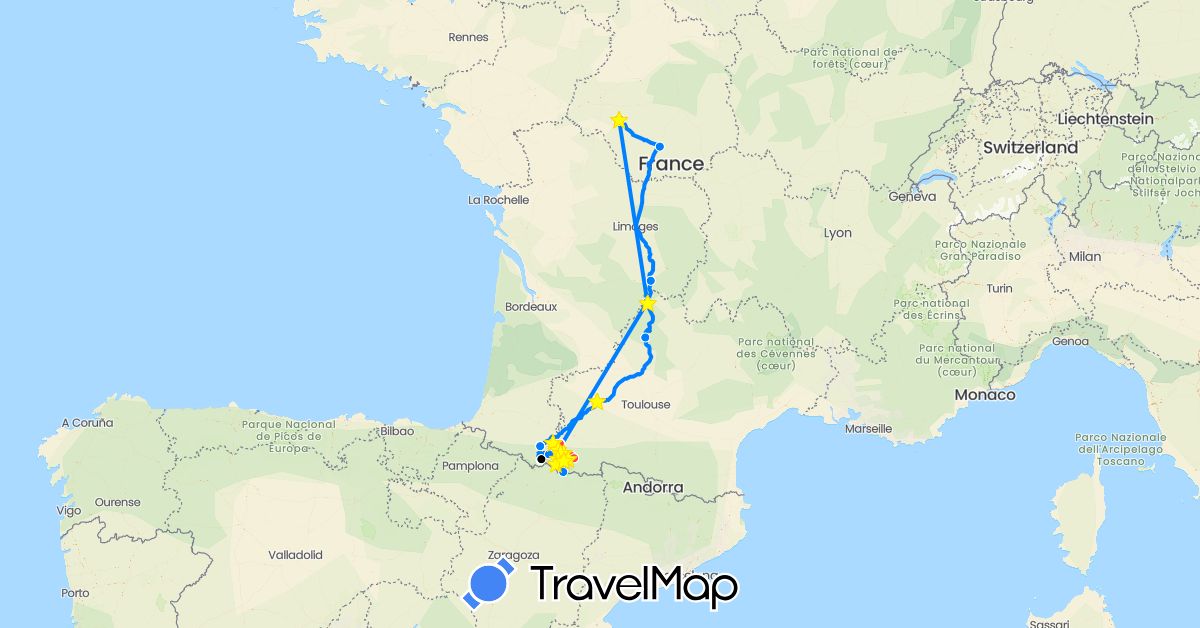TravelMap itinerary: driving, hiking, camping car, téléphérique in France (Europe)