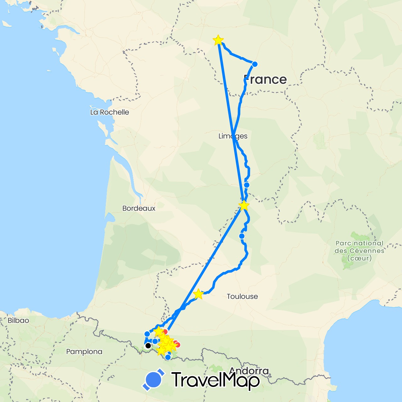 TravelMap itinerary: driving, hiking, camping car, téléphérique in France (Europe)